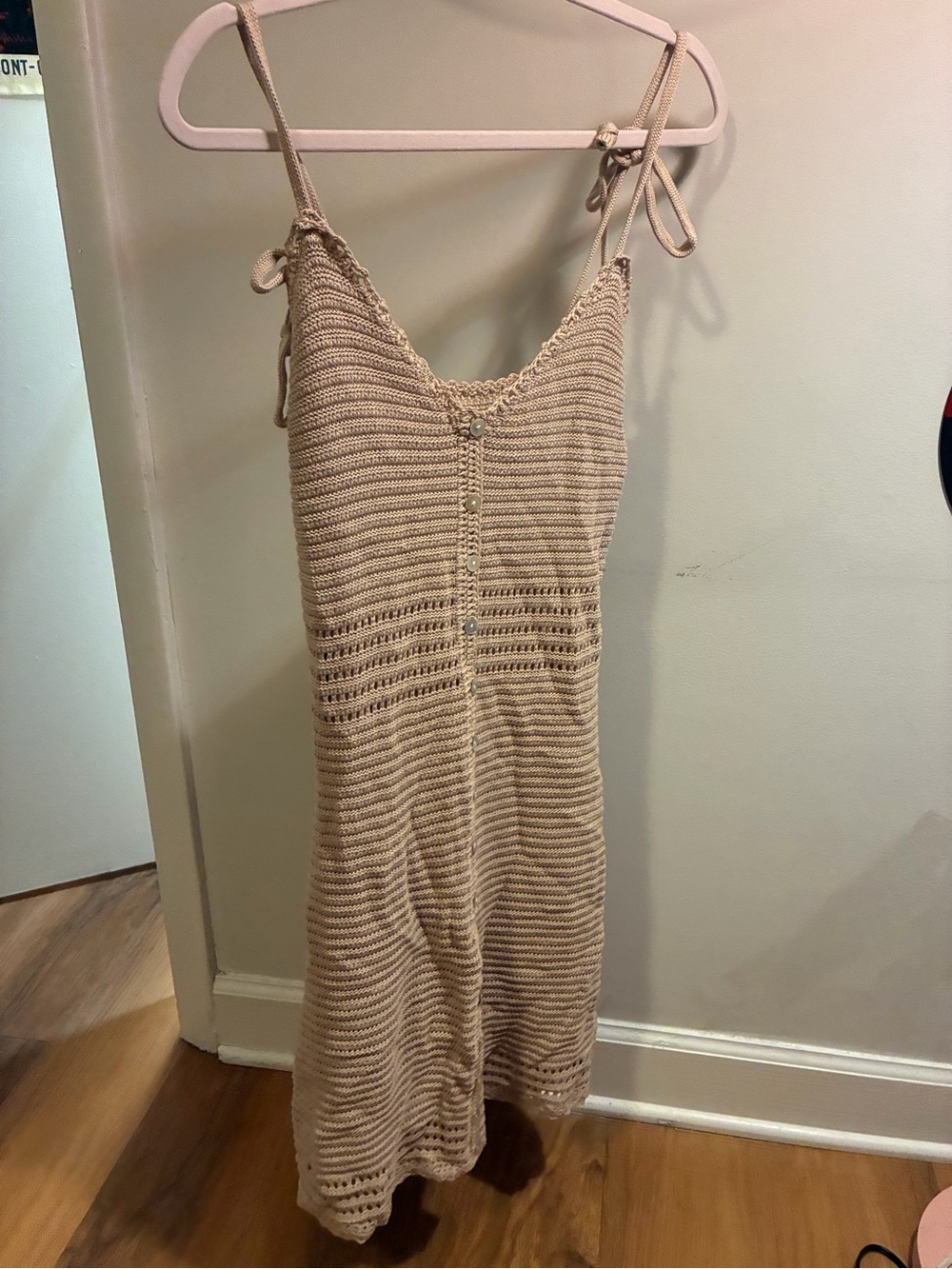Pink Republic Crochet Knit Midi Dress in Beige NWT